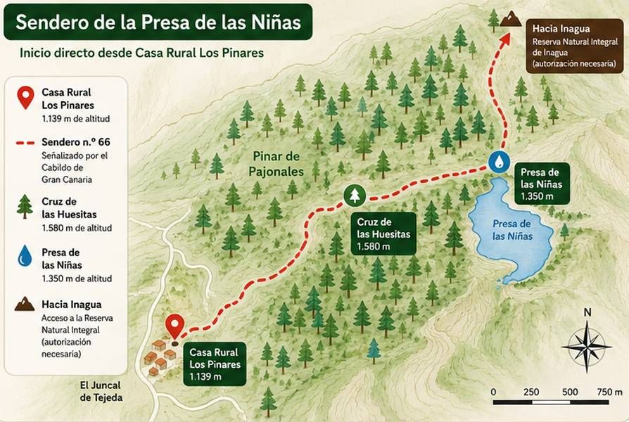 Mapa del sendero 66 desde El Juncal hasta la Presa de las Niñas