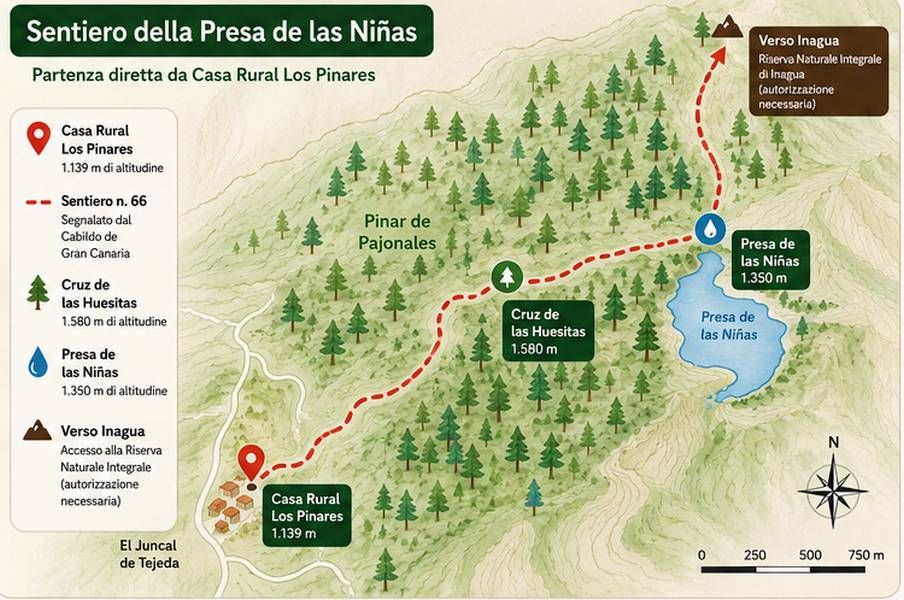 Mappa del sentiero 66 da El Juncal alla Presa de las Niñas