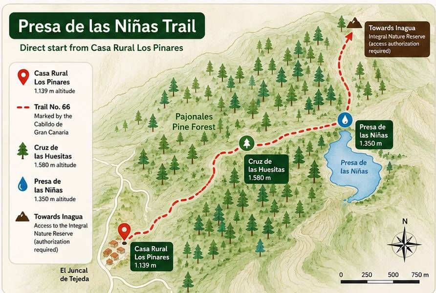Map of trail 66 from El Juncal to Presa de las Niñas