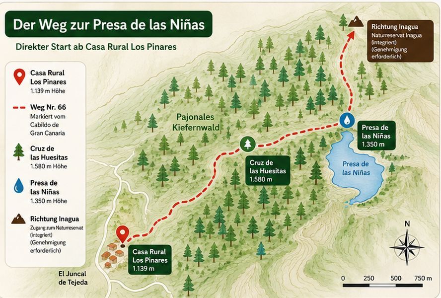 Plan du sentier 66 de El Juncal vers la Presa de las Niñas